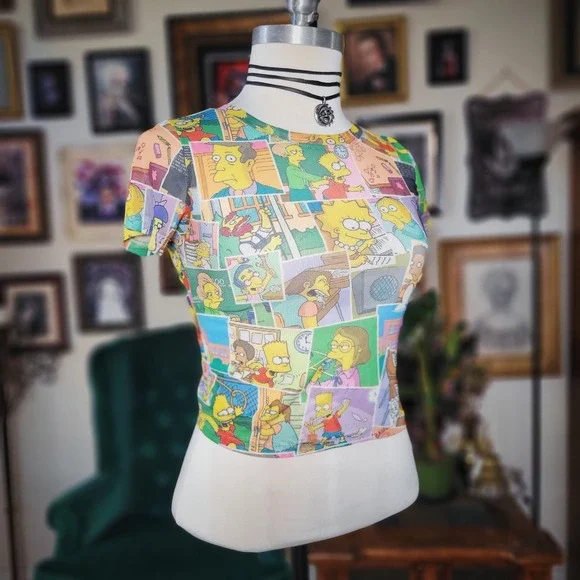 THE SIMPSONS Womens Sheer Crop Graphic Tee Short Sleeve Simpsons Print - S - Picture 3 of 7